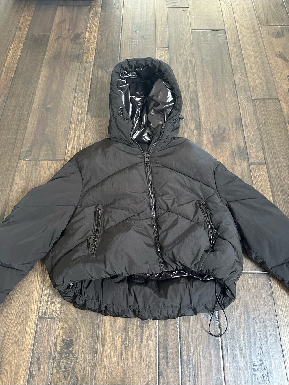 zara black hooded puffer jacket – size xs
